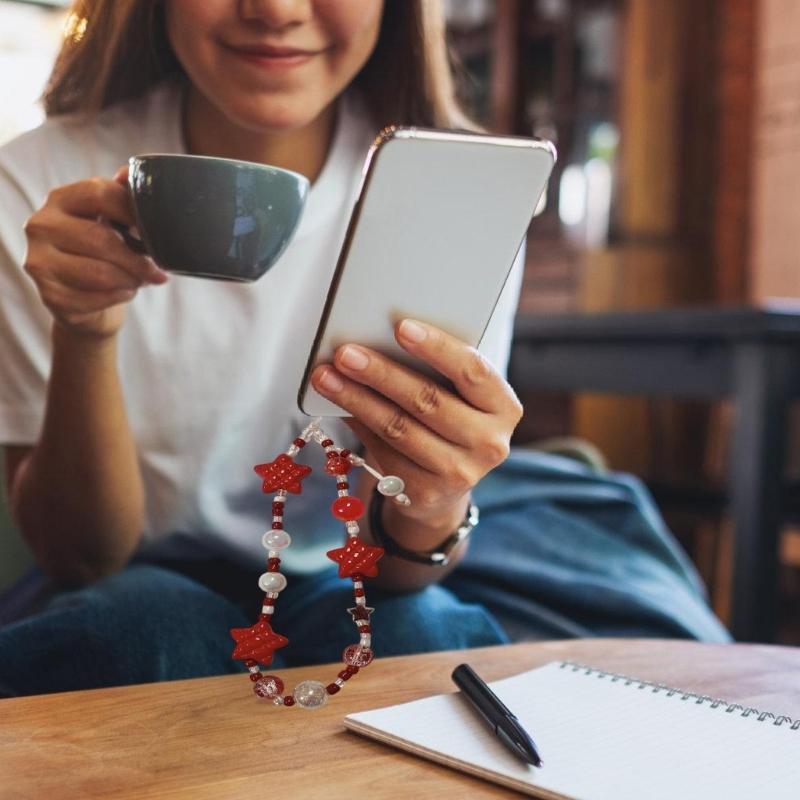 Elegant PVC Star Beaded Keychain Pendant Mobile Phone Chain Strap Fashion Cellphone Rope Women Telephone Lanyard Jewelry