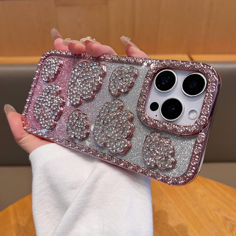 

Applicable To IPhone16ProMax Rose Mobile Case Inlaid with Rhinestones Apple 15 Luxury Electroplating 14 Protective Case iPhone16