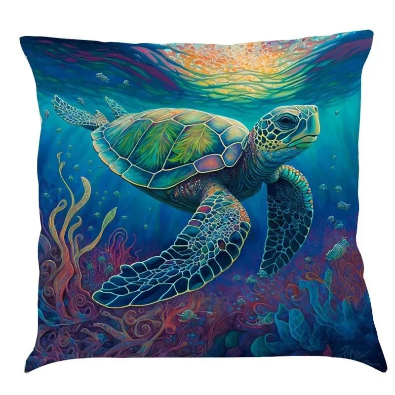 Luxury Home Decoration Pillowcase Car Living Room Sofa Cushion Cover Marine Life Painting Pattern Cushion Cover