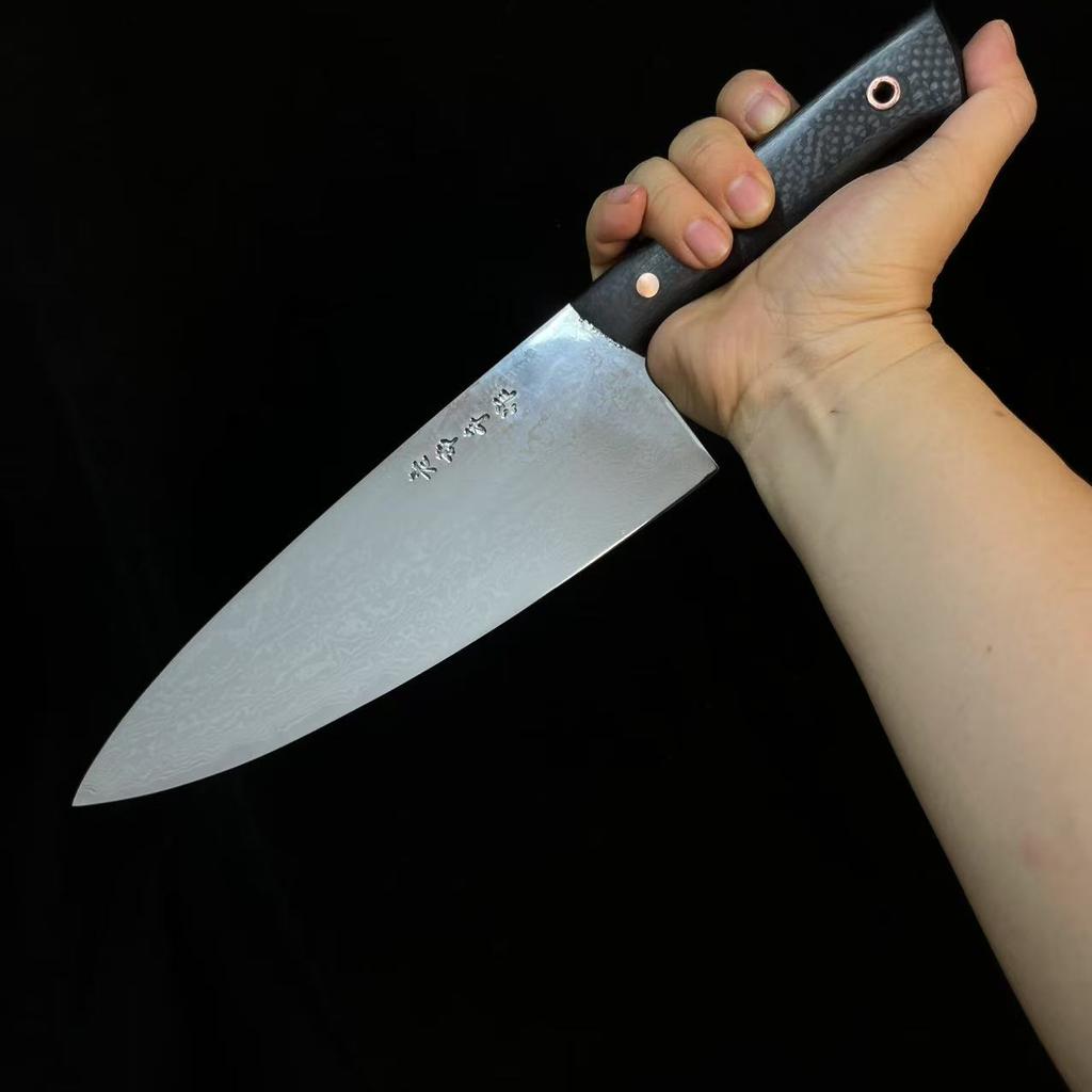 8.5 Inch Handmade Damascus Knife BG42 Aviation Special Steel Blade Chef Cleaver Meat Slicing Vegetables Kitchen Knife G10 Handle