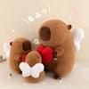Almohada de Peluche Capibara Ángel Con Corazón Rojo Animal de Peluche Suave Para Niños Adultos Regalo de San Valentín Cumpleaños Decoración del Hogar