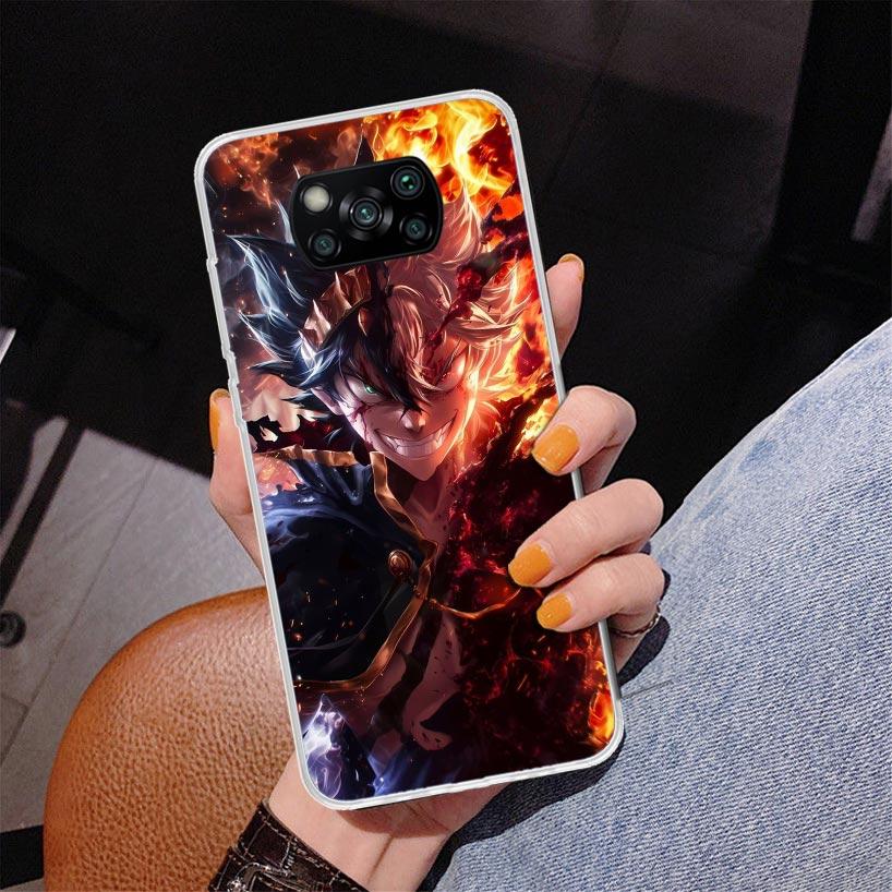 Black C-Clovers Anime Phnoe Case for Xiaomi Poco X5 X6 X7 Pro X4 Gt F7 Ultra M8 M7 Redmi 15C 15 13C 13 12C 12 Unique Cover Coque