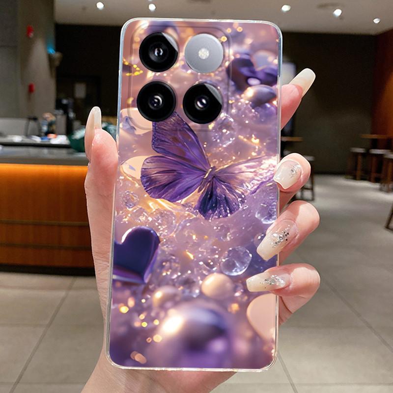 For Xiaomi 14T / Xiaomi 14T Pro Case Clear Luxury Fashion Butterfly Flower Soft TPU Silicone Casing Cover Transparent Phone Case