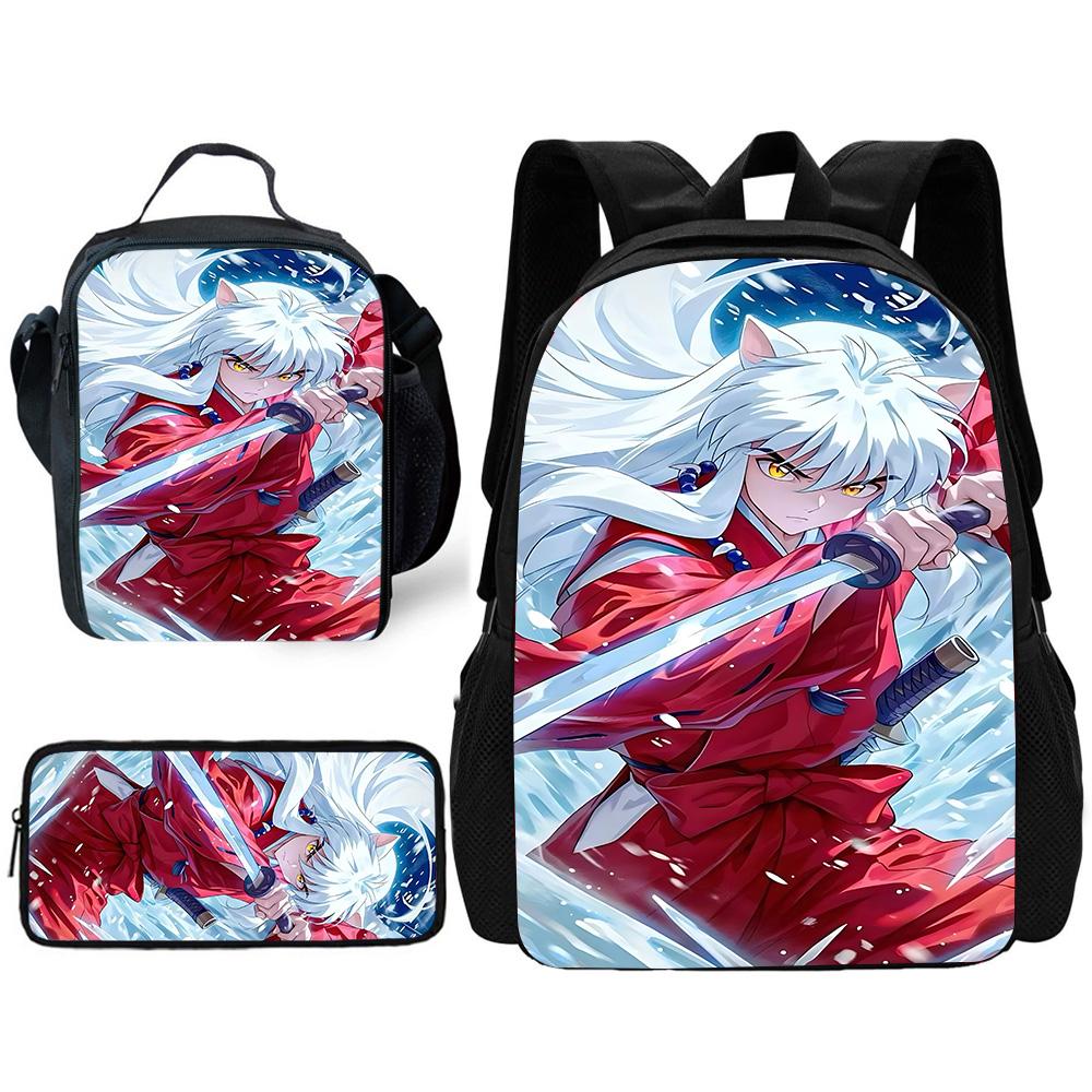 Inuyasha Warm Winter Child School Backpack with Lunch Bags ,Pencil Bags ,School Bags for Boys Girls Best Gift
