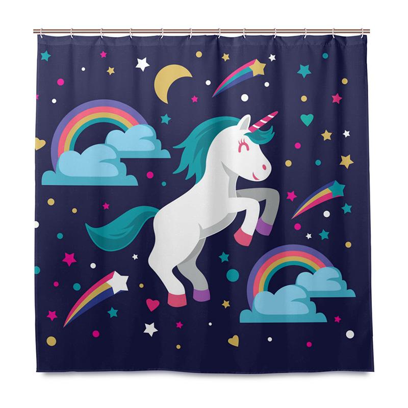 Lovely Cartoon Unicorn Shower Curtain Smiling Animal Poop A Rainbow Waterproof Fabric Bathroom Curtains Mildew Resistant Curtain