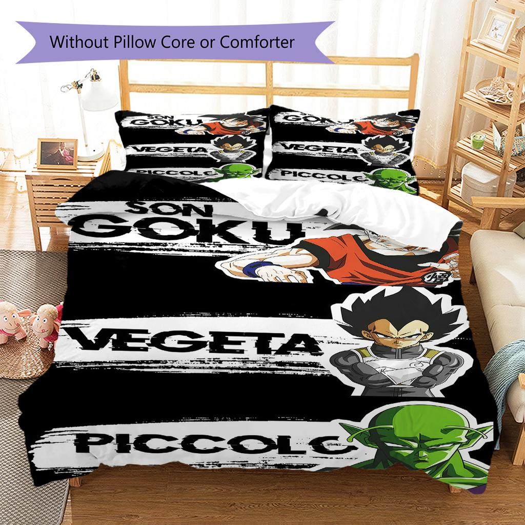 Pościel z wzorem DRAGON BALL, Zestaw kołdry Poszewka na kołdrę Poszewka na poduszkę Domowy Prezent Urodzinowy (1 * poszwa na kołdrę + 2 * poszewki na poduszki, bez rdzenia)