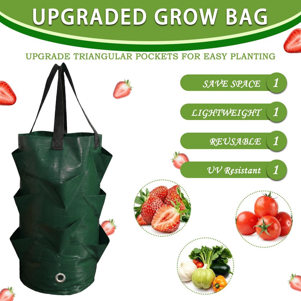 Bolsas de Cultivo para Plantas Colgantes con Asas y Ganchos Colgantes Gotero Automático para Agua Bolsas Colgantes para Fresas con 10 Bolsillos Transpirables