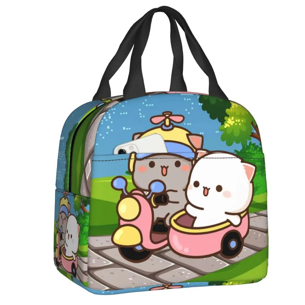 Mochi Cat Chef Peach Insulated Lunch Bag for Outdoor Picnic Peach And Goma Resuable Thermal Cooler Lunch Box Women Children