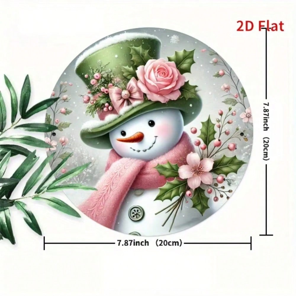 

Festive Snowman Holly Wreath Metal Wall Art 7.87 Inch Holiday Winter Home Decor 20x20