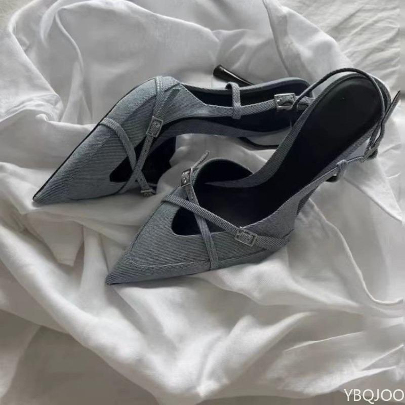 Fashion Elegant Pointed Toe Shoes Ladies Outdoor High Heel Sandalias New 2026 Summer Blue Women Simple comfortable Sandals