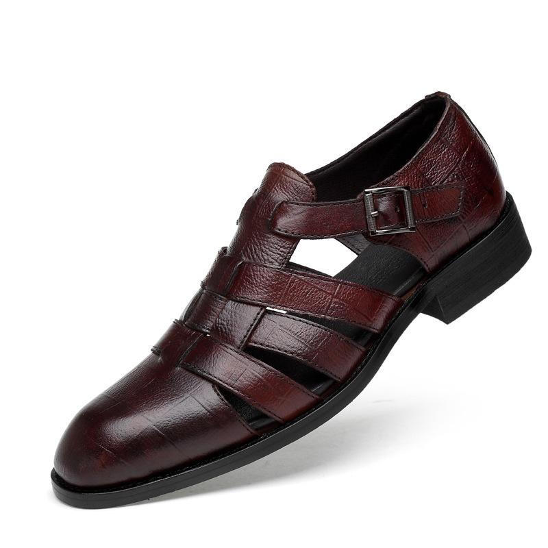 

Source Flat Bottom Wedge Heel Round Head Hollow Decorative Buckle Casual Versatile Boys Men s Sandals 43 темно-коричневого