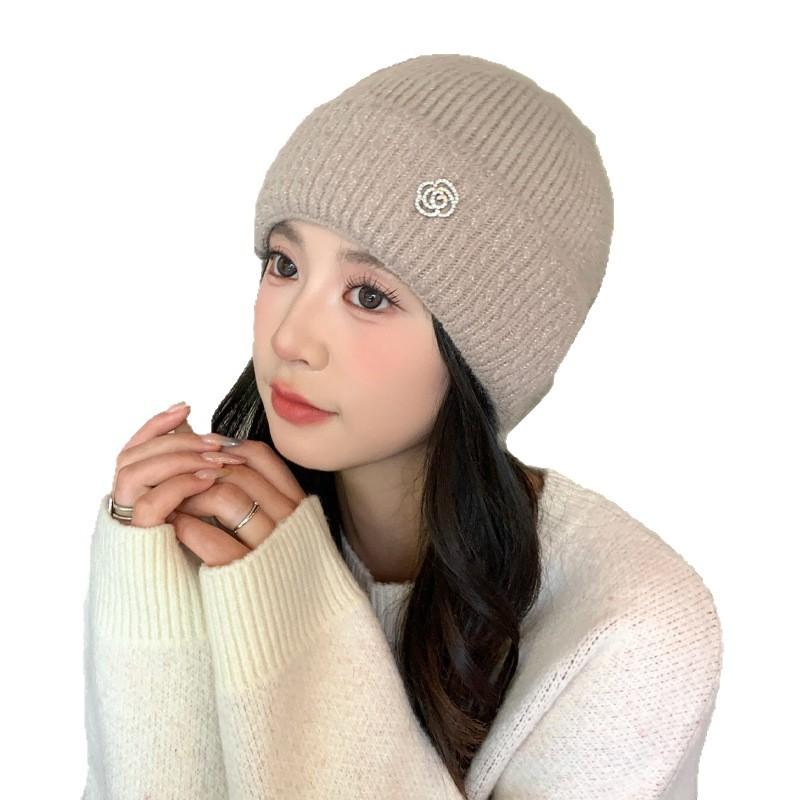 Hats for Women In Autumn and Winter Artistic and Versatile Rose Knitted Cold Hat Korean Casual Windproof Ear Protection Hat Warm Wool Hat