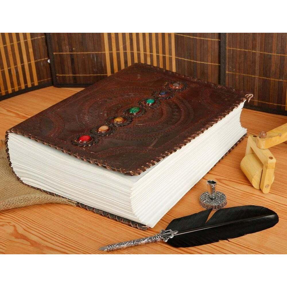. Journal Seven Stone Leather Notebook Blank Handmade Book Sketchbook