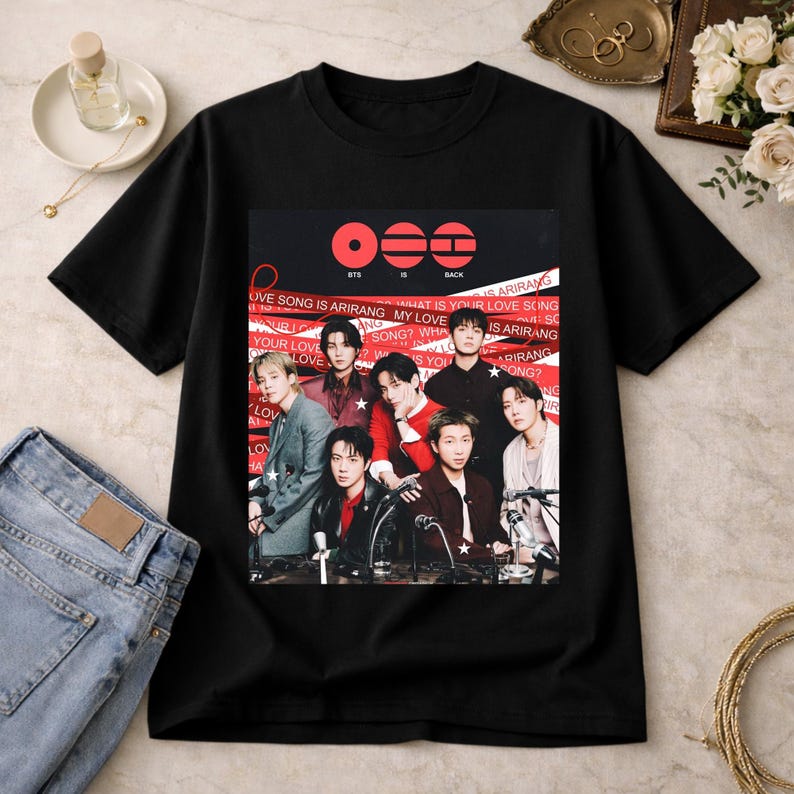 

Летняя мода 2026 Футболка BTS Airang World Tour, Концертная футболка, Футболка K-pop группы, Унисекс Футболка Army, Хип-хоп Уличная одежда Оверсайз Футболка 4XL