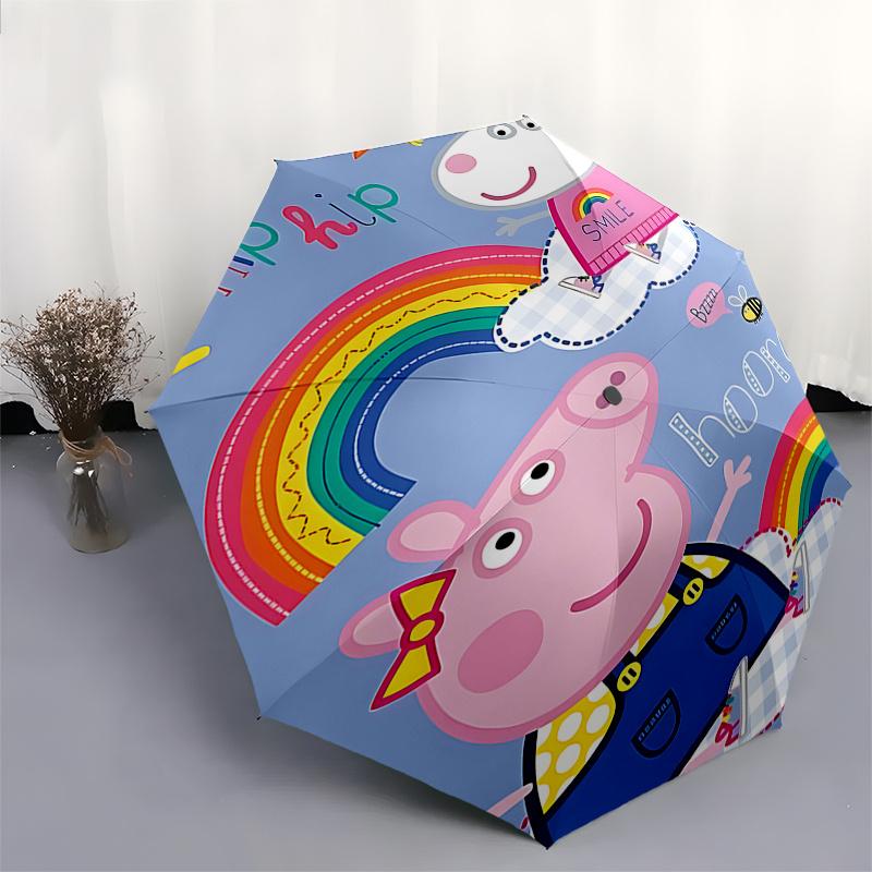 Peppa Pig Rainbow Automatic Opening Folding Umbrella - 8 Bone Iron Frame, Suitable for Fans, Travel, Daily Use, and Gift Giving0104377a