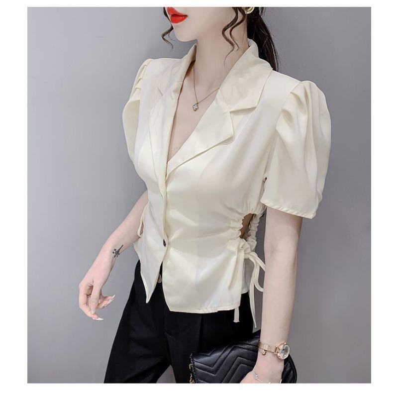 Spring and Summer New Style Drawstring Waist French Blazer Women's Short Top