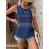 Women's Blue Striped Sleeveless Tank Top Crew Neck Loose Fit Casual Summer Top