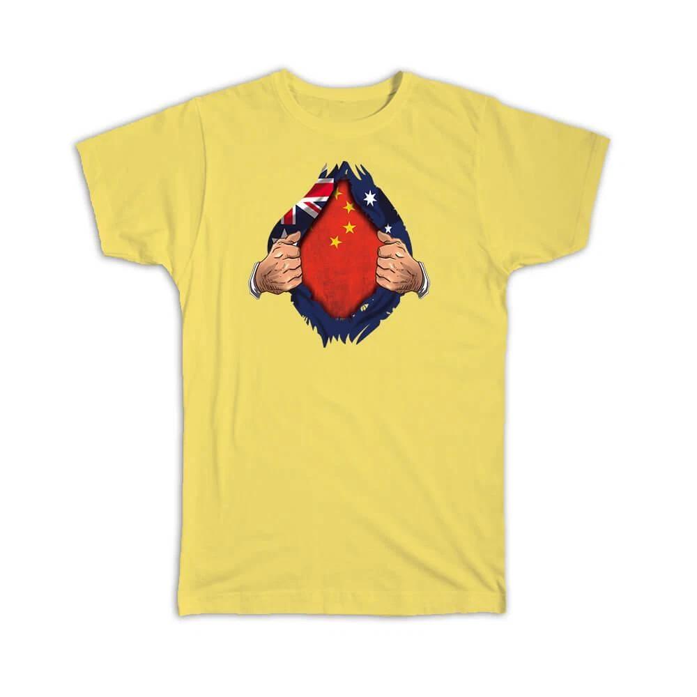 Gift T-Shirt : China Australian Flag Chest Chinese 4XL