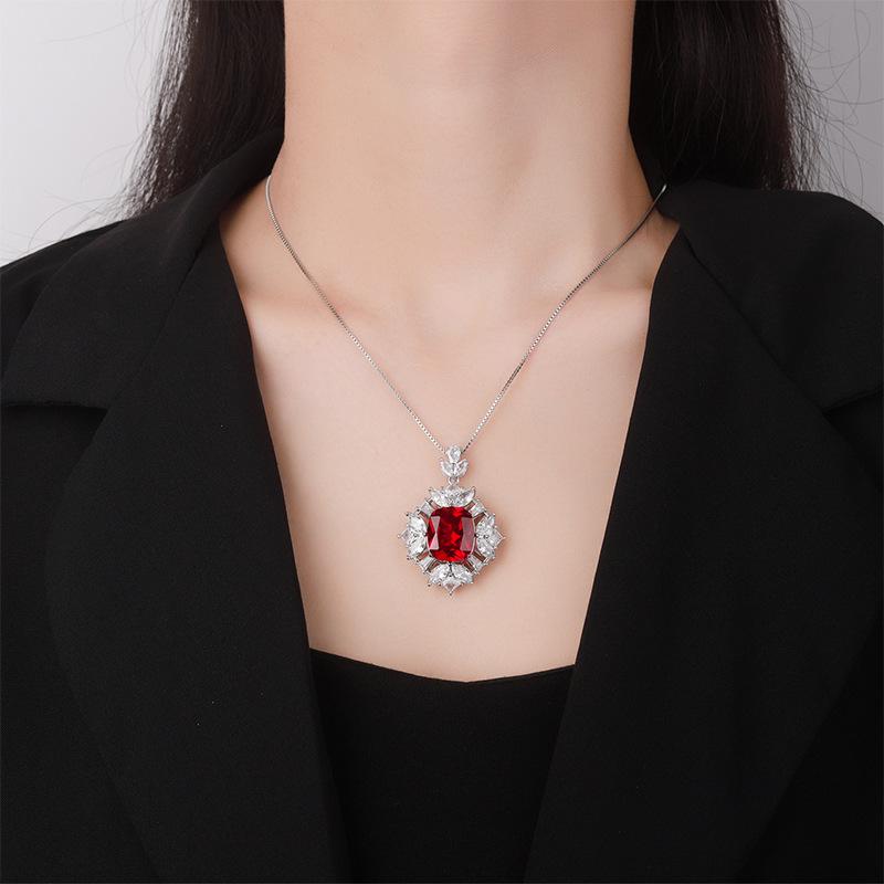 Jewelry Copper Bottom Gold-Plated Simulation Red Corundum Blue Spinel Light Luxury Pendant Female 14 * 16