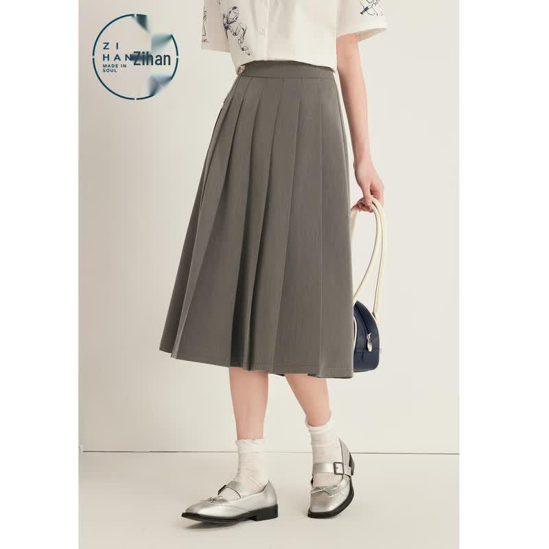 ZIHAN Women s Pleated A-Line Skirt with Chain Detail L