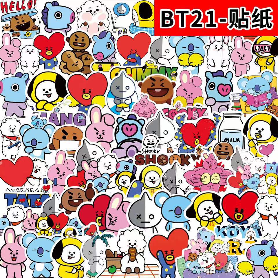 82PCS Kawaii BT21 Stickers Suitcases Laptops Cars Mobile Phones Refrigerators Waterproof Stickers COOKY KOYA TATA Anime Gift Toy 6