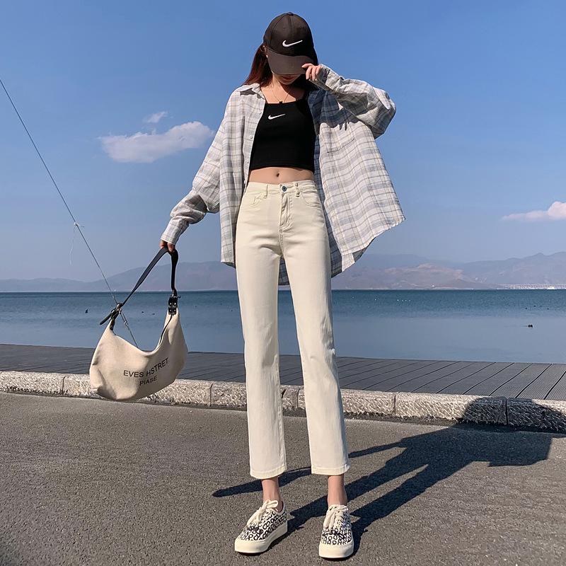 

Women s Off-White Beige Straight-Leg Summer Cigarette Pants (Small Size) 25