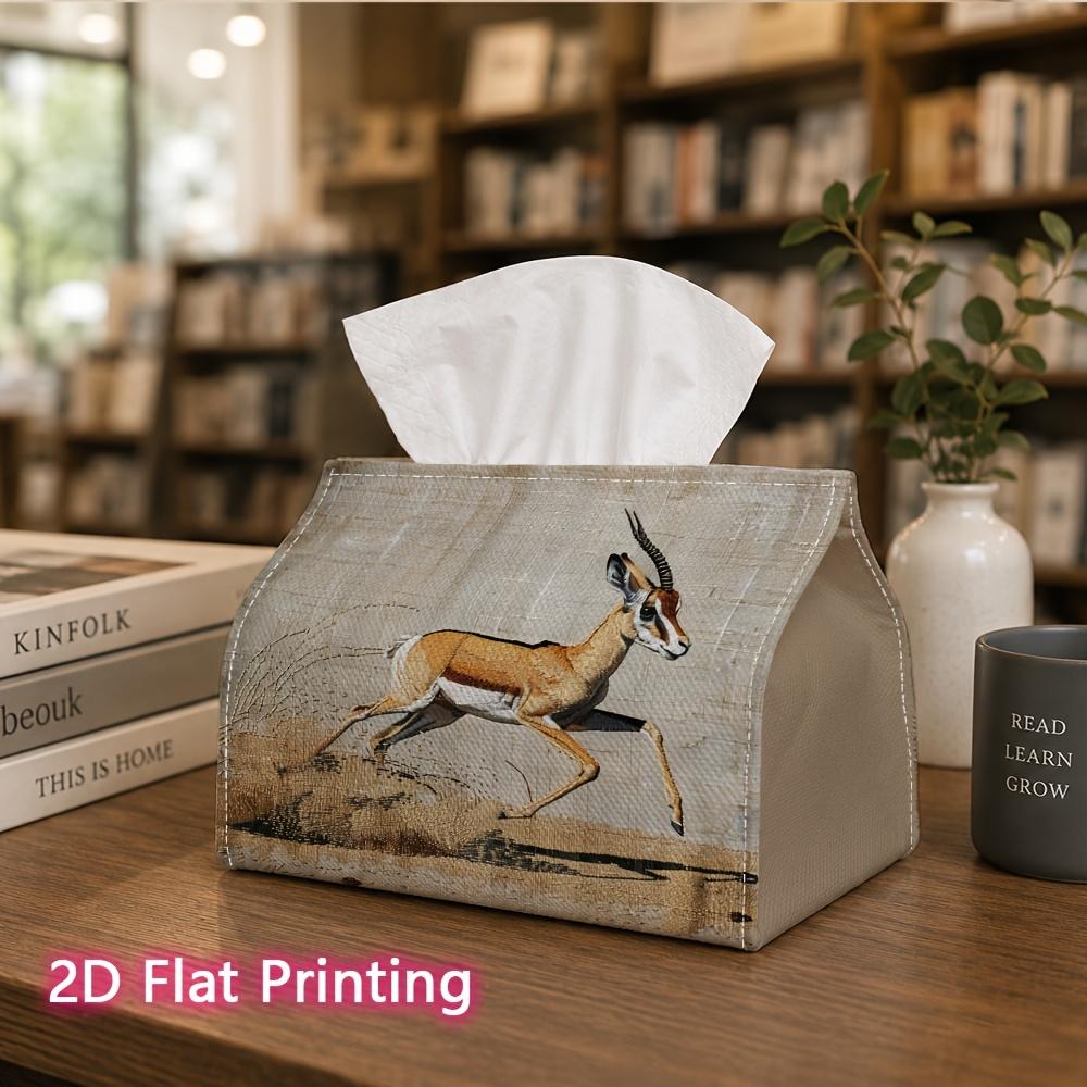 1pc, 2d Flat Printing, Tissue Box Handmade Antelope Canvas Pattern Printed Tissue Box, Suitable for Napkin Storage In Cars, Kitchens, and Restaurants,