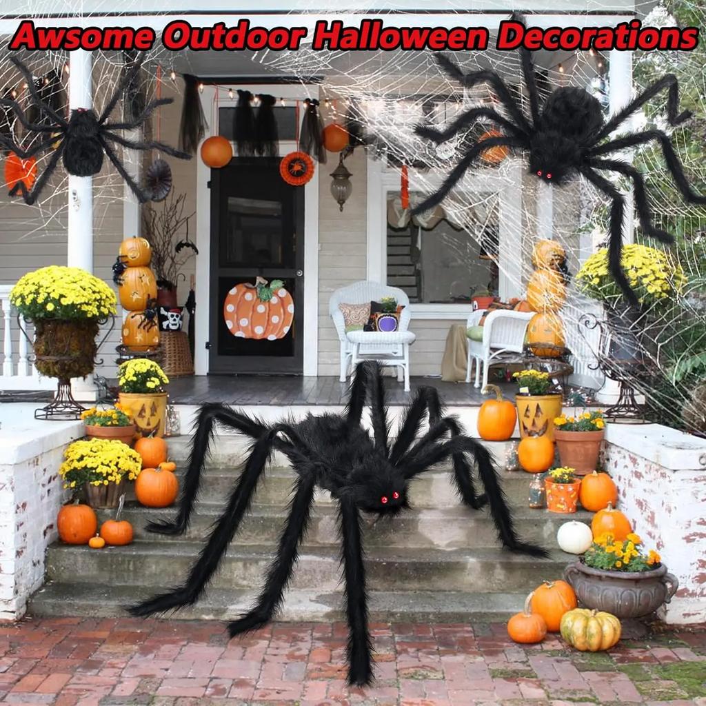 200CM Giant Spider Halloween Decorations Fake Scary Spider for Indoor Outdoor Home Wall Yard Parties Halloween Decoration Props
