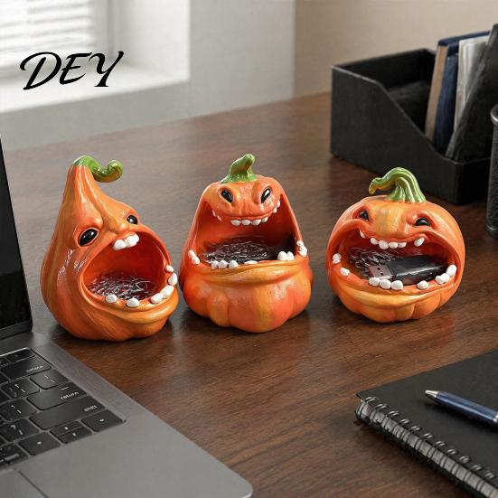 Pumpkin Candy Holder Big Mouth Storage Box, Halloween Figurine Resin Jewelry Tray, MouthPumpkin Statue Trinket Keys for Home Office Desk Decor Desktop