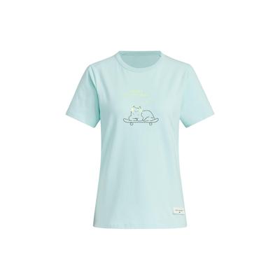 Graphic Anime Print Straight Cut Crew Neck T-Shirt Women Tops Light-Blue JN6661