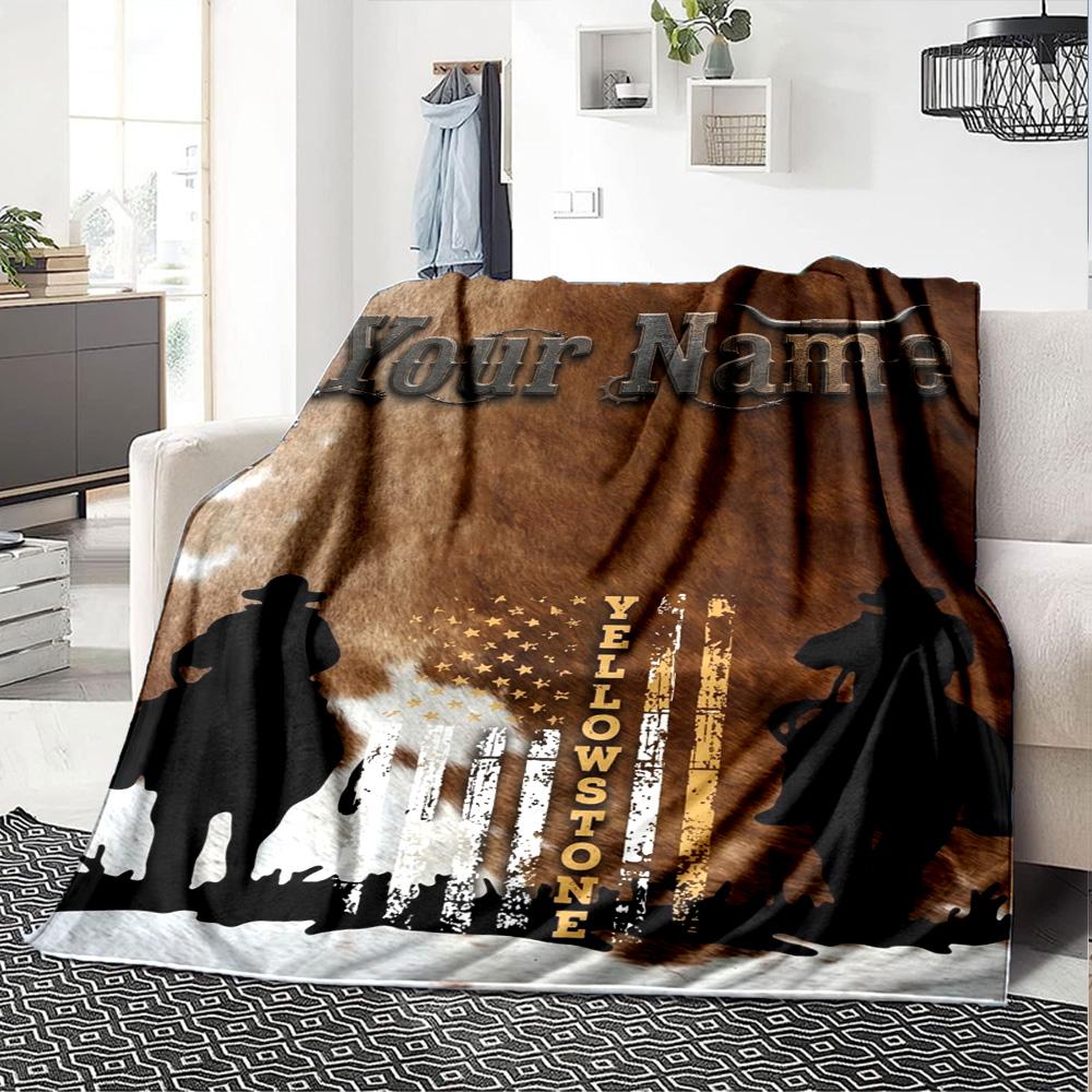 Name Custom Yellowstone Print Flannel Blanket High Quality Warm Comfortable Cover for All Seasons Perfect for Gifts Home Decor