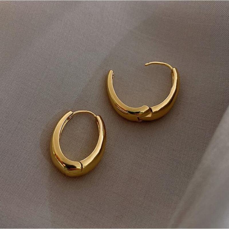 Vintage Smooth Metal U Shaped Geometric Oval Hoop Earrings For Women