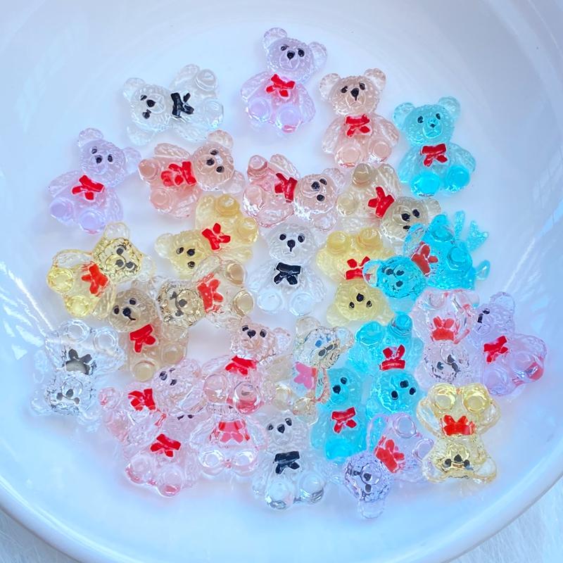 50 Stück Niedliche Mini Niedliche Cartoon Schleife Bär Nagelkunst Harz Designer Anhänger DIY Bastelbedarf für Nägel 3D Dekorationen Schmuck
