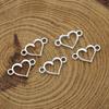 40Pcs Silver Plated Heart Charm Connectors For Jewelry Making Bracelet Diy Craft Accessories15X8Mm