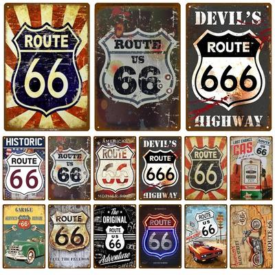 Segno Metallica Vintage Route 66 Targa per Casa Poster Metallico Placca in Latta Poster da Parete Estetica Retrò Decorazione Stanza Decorazione Artistica da Parete