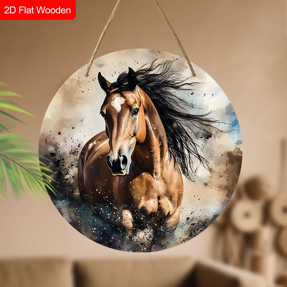 Unique Wooden Sign with Horse Pattern - Charming Round Sign for Front Door, Wall Hanging Decor - Ideal Gift for Friend & Family