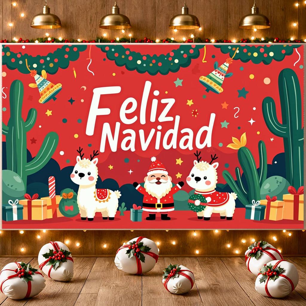 Holiday Party Banner Alpaca Design Christmas Backdrop Navidad Decor Banner Holiday Garland Christmas Banner For Holiday Event