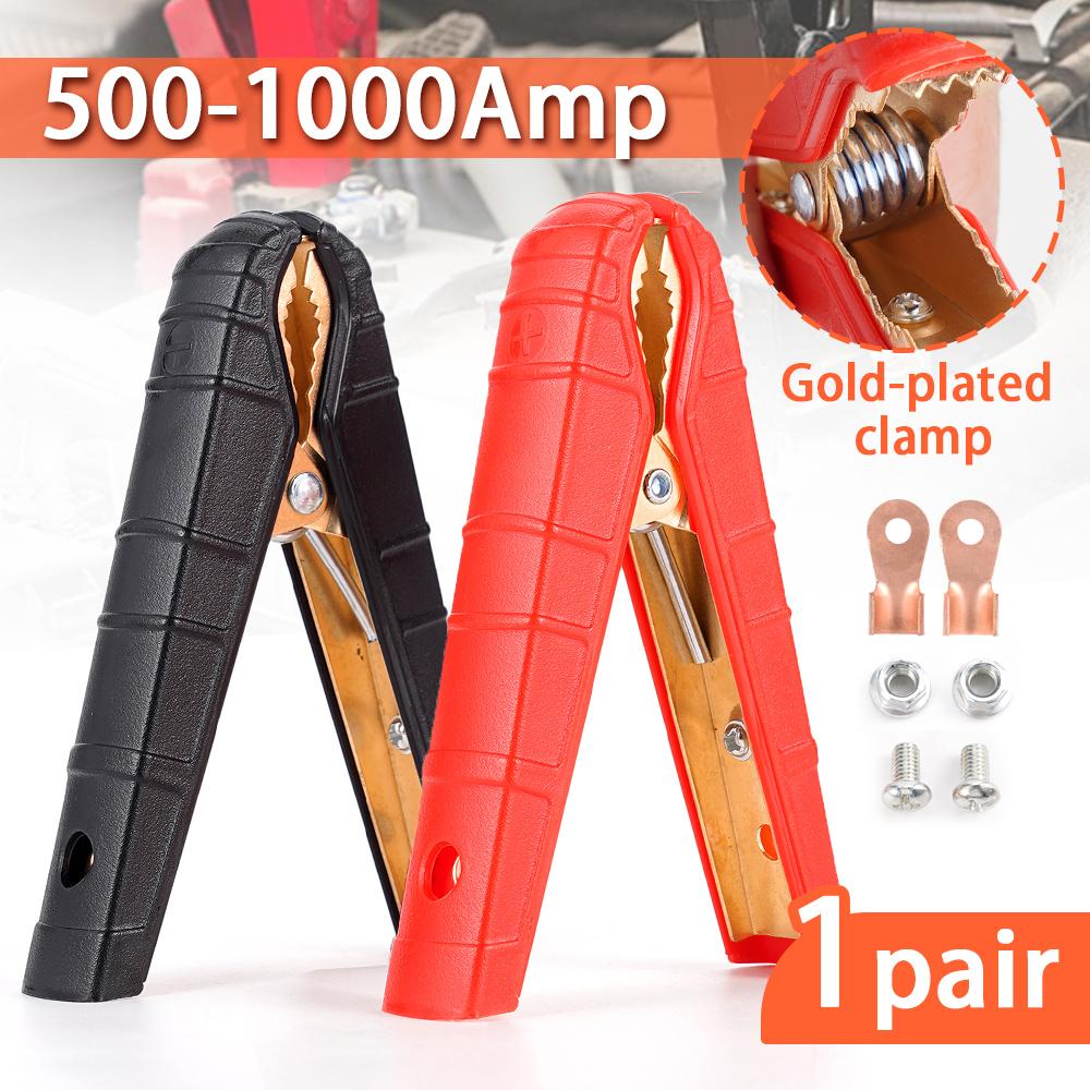 

2Pcs Alligator Clips Terminal Car Electrical Battery Crocodile Clamp Test Connector for Jumper Cables 500A-1000A Grounding Wire
