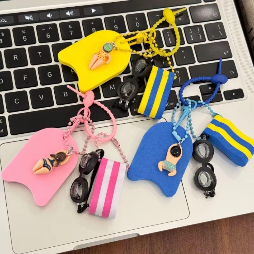 Floatable Swim Keychain Cartoon Style Goggle Pendant Anti-Loss Kickboard Charm Swimming Pool