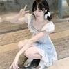 Summer Art Department Milk Mist Blue Dopamine Floral Cake Dress First Love Princess Micropuff Skirt Fluffy Short Skirt