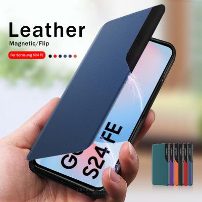 Intelligente Seitenansicht Flip Lederhülle Für Samsung Galaxy S24 FE 5G Magnetischer Buchständer Coque Samsang Sumsung S24FE S 24 FE 24FE