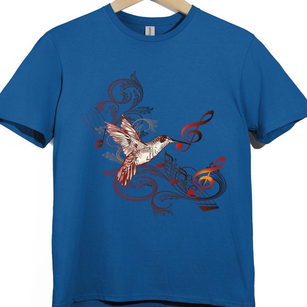 Hummingbird Graphic T Shirt Bird Art Tee Nature Design with Music Notes
