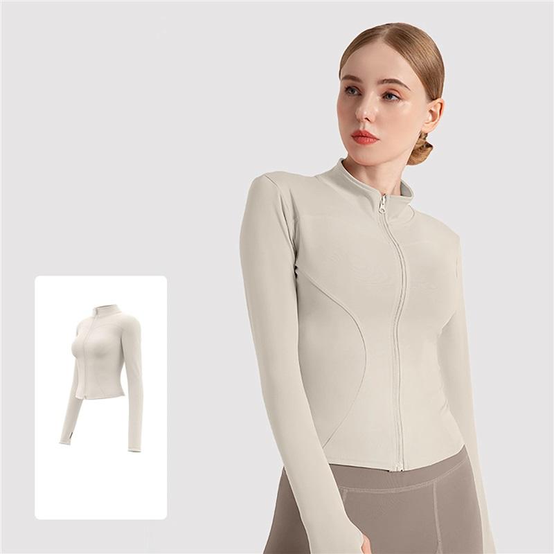 Högstretch Damyogakläder, Utomhuslöpningssportjackor, Tunna Fitness Långärmade Enfärgade Solskyddstoppar