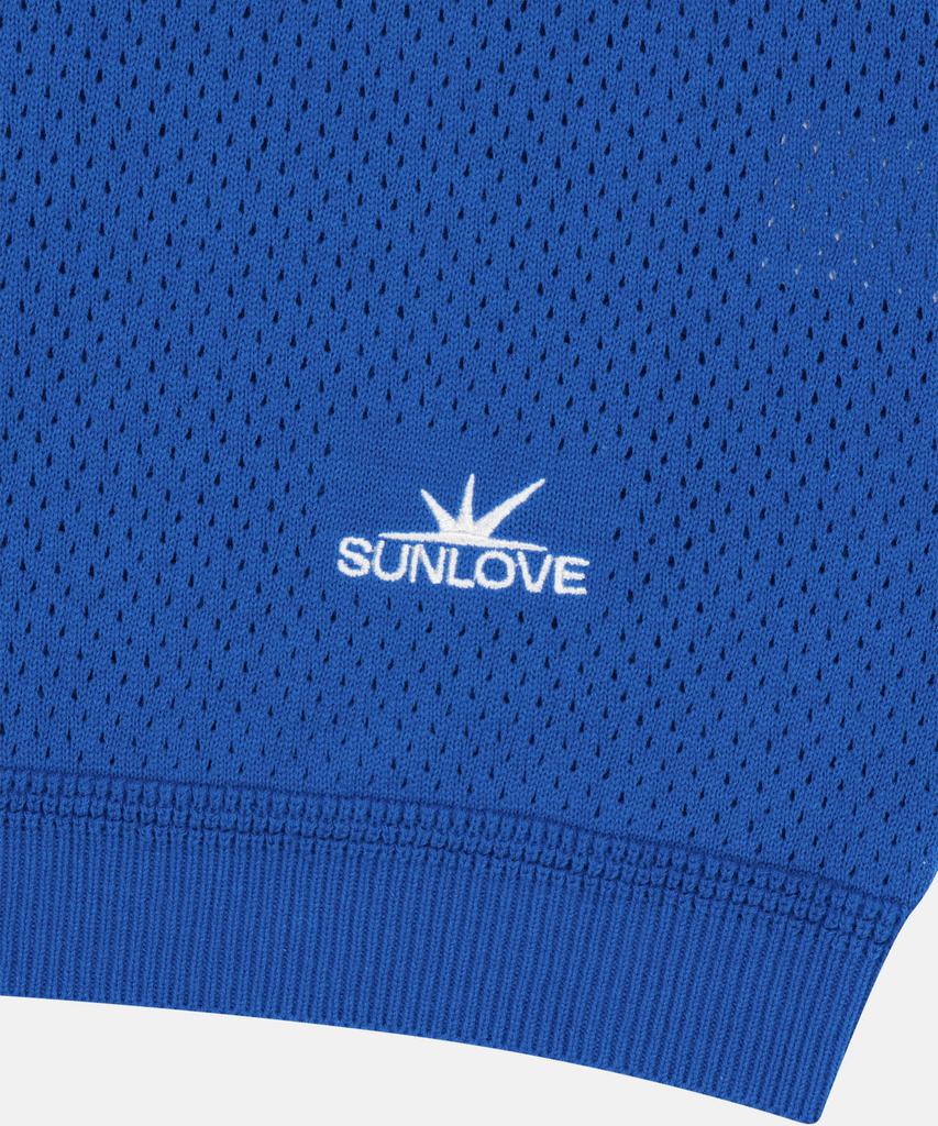 Sun Love Crochet Knit Polo Blue
