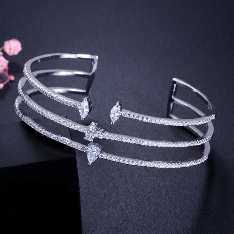 

S0145 Exquisite Hand Jewelry Aaa Zircon Simple Women S Open Bracelet платиновый