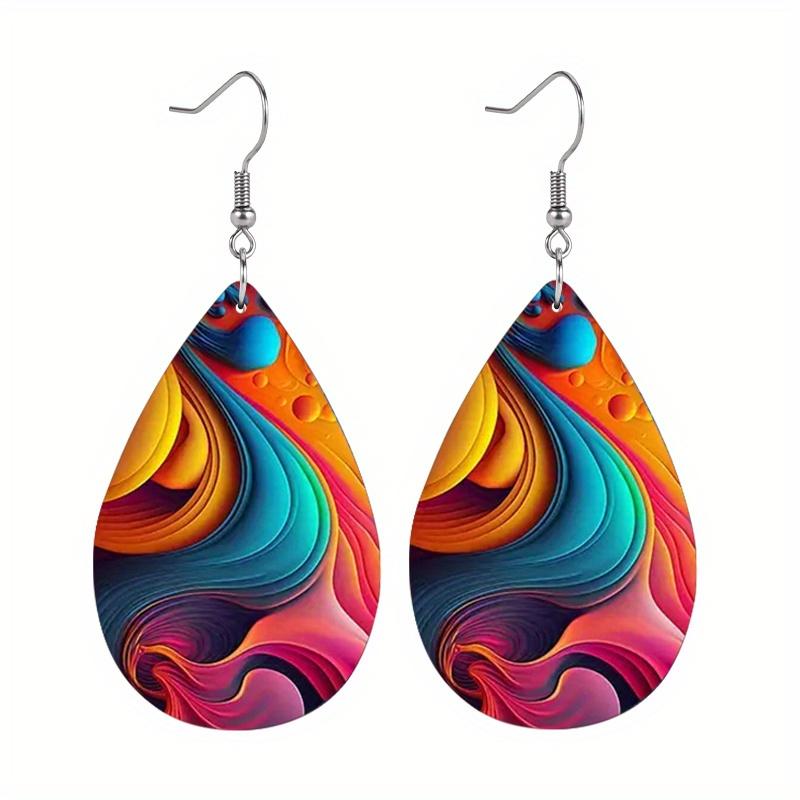 2 Pairs Boho Abstract Multicolored PU Leather Earrings Y2K Style Fashion Earrings Holiday Gifts for Friends Party Fashion Accessories Elegant Earrings