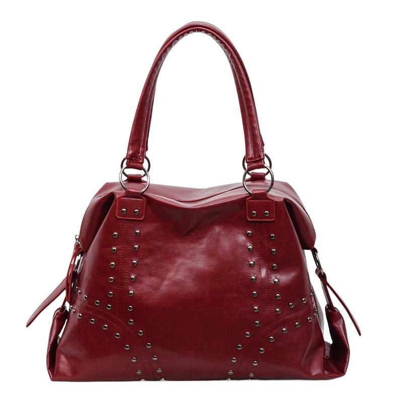 Trendy Rivet Handbag 2026 Winter New Fashi Tote Bag Women s Large Capacity Shoulder Bag винный