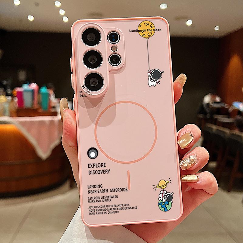 Magnetic For Magsafe Case For Samsung Galaxy S26 Ultra S25 Edge S24 Plus S23 FE S22 A54 A55 A56 5G Hanging Astronaut Pattern Matte Cover