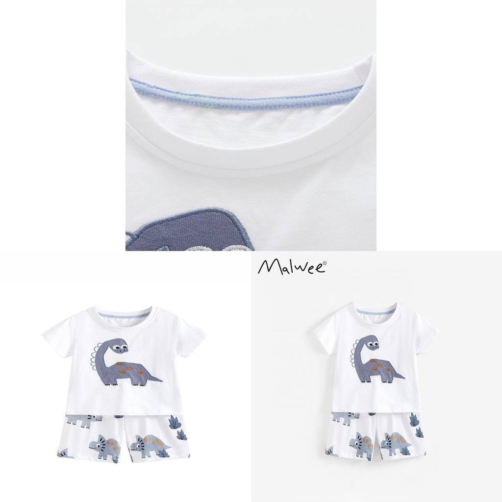 Malwee Boy Summer Cotton T Shirt And Shorts Set With Cartoon Dinosaur Prints For Kids Ages 3 To 8
