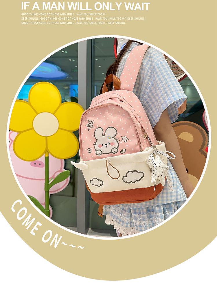 Japanese Cute Cartoon Rabbit Backpack for Girls with Large Capacity - Girly Commuting School Bag